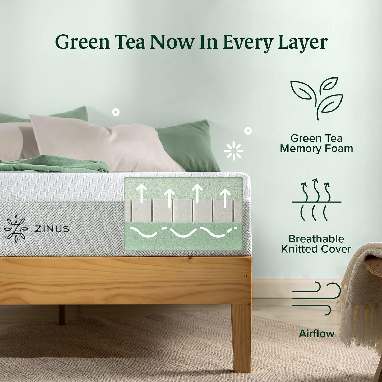 NEW - ZINUS QUEEN 10 Inch Green Tea Luxe Memory Foam Mattress, Pressure Relieving, CertiPUR-US Certified, Mattress in A Box, All-New, Made in USA - Retail $525
