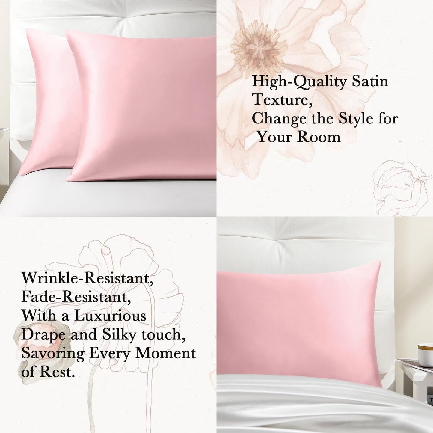 Softhour Silky Pillowcase Premium Satin Pillow Cases with Zipper Closure for Hair and Skin, King Size 20 x 36 Inches, Gifts for Women Men, Pink