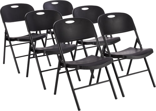 Amazon Basics Foldable Plastic Chair with 350-Pound Capacity - Black, 6-Pack - Retail $142