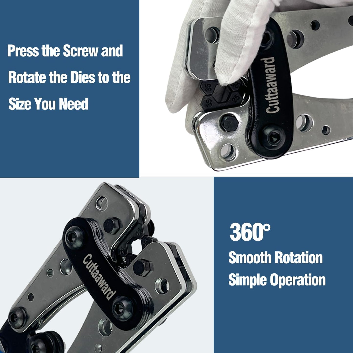 Battery Cable Lug Crimper - Heavy-Duty Wire Crimper for AWG 10-1, Hexagonal Crimping Tool with Aluminum Handle, High-Strength Steel, Wire EDM Cutting, Durable Battery Terminal Crimper for Copper Lugs