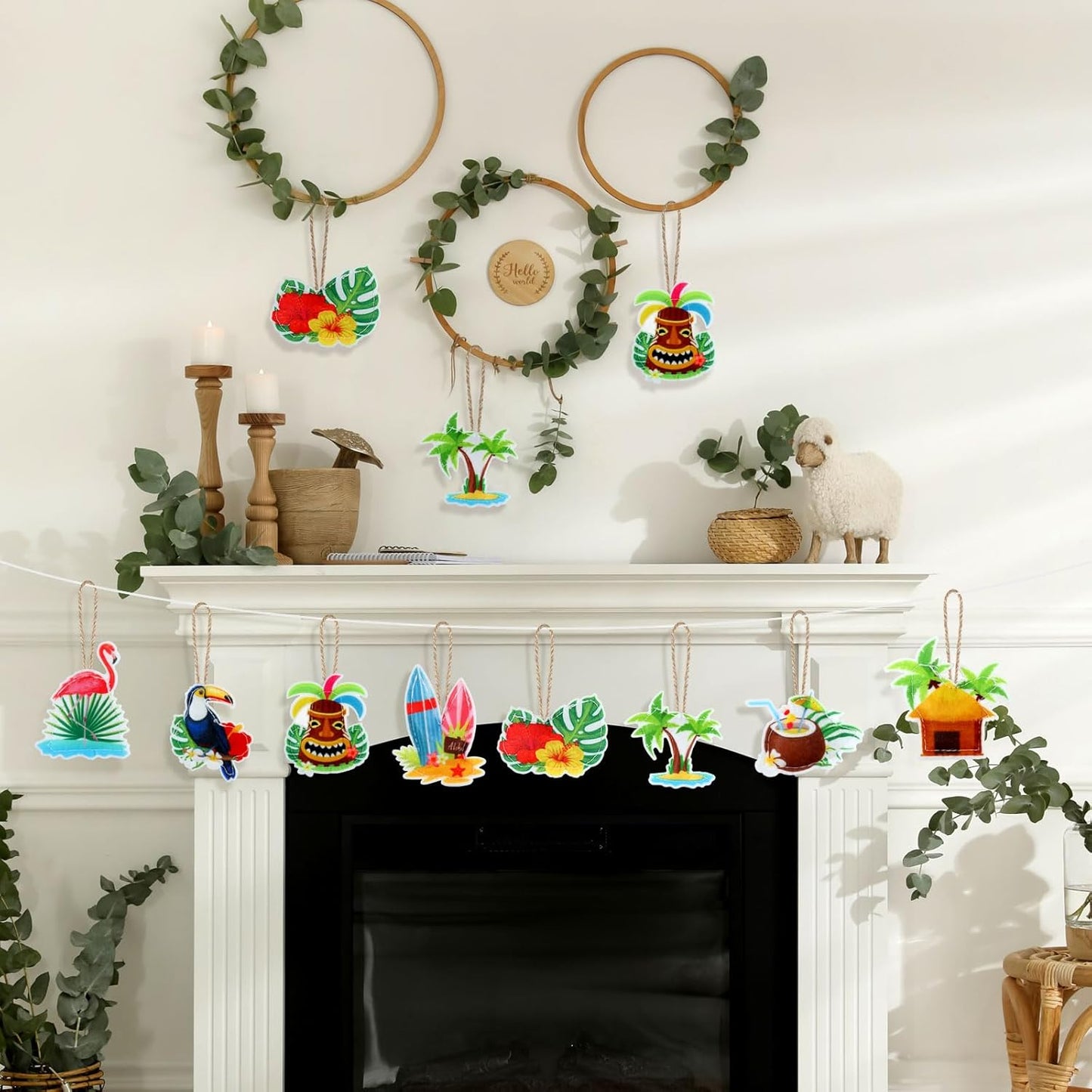 24 Pcs Summer Tree Decorations Felt Hanging Ornaments Hawaiian Luau Party Hanging Decorations Tropical Palm Flamingo Sign for Floral Tropical Summer Beach Pool Birthday Party Supplies