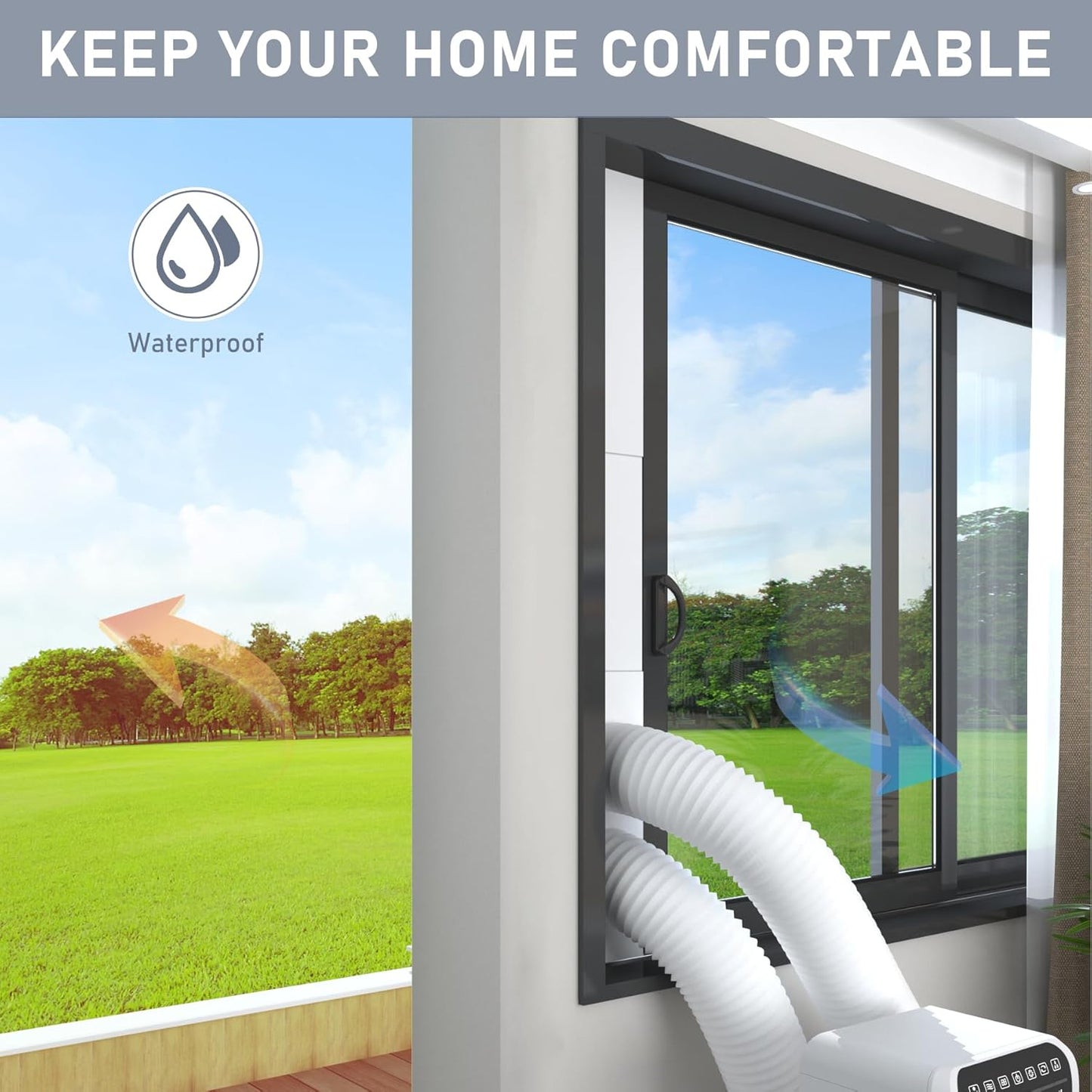 Flamorrow Dual Hose Portable Air Conditioner Window Kit, Adjustable Window Seal Plates for 5" Diameter Exhaust Hose, Sliding AC Window Vent Kit with Foam Seal Strip, White