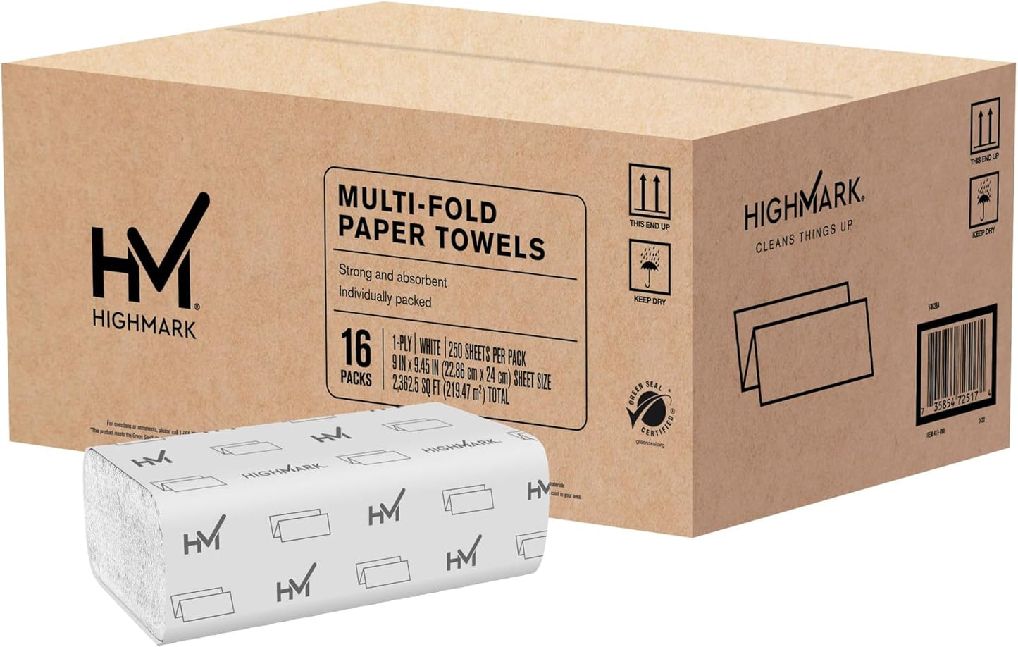Highmark® ECO Multi-Fold 1-Ply Paper Towels, 250 Sheets Per Pack, Case Of 16 Packs