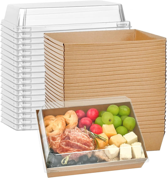 Ocmoiy 7x5 Inch Charcuterie Boxes with Clear Lids, 50 Pack Paper Bakery Boxes with Window, Disposable Take Out Food Containers for Sandwiches, Strawberries, Cookies, Cupcakes (Brown)