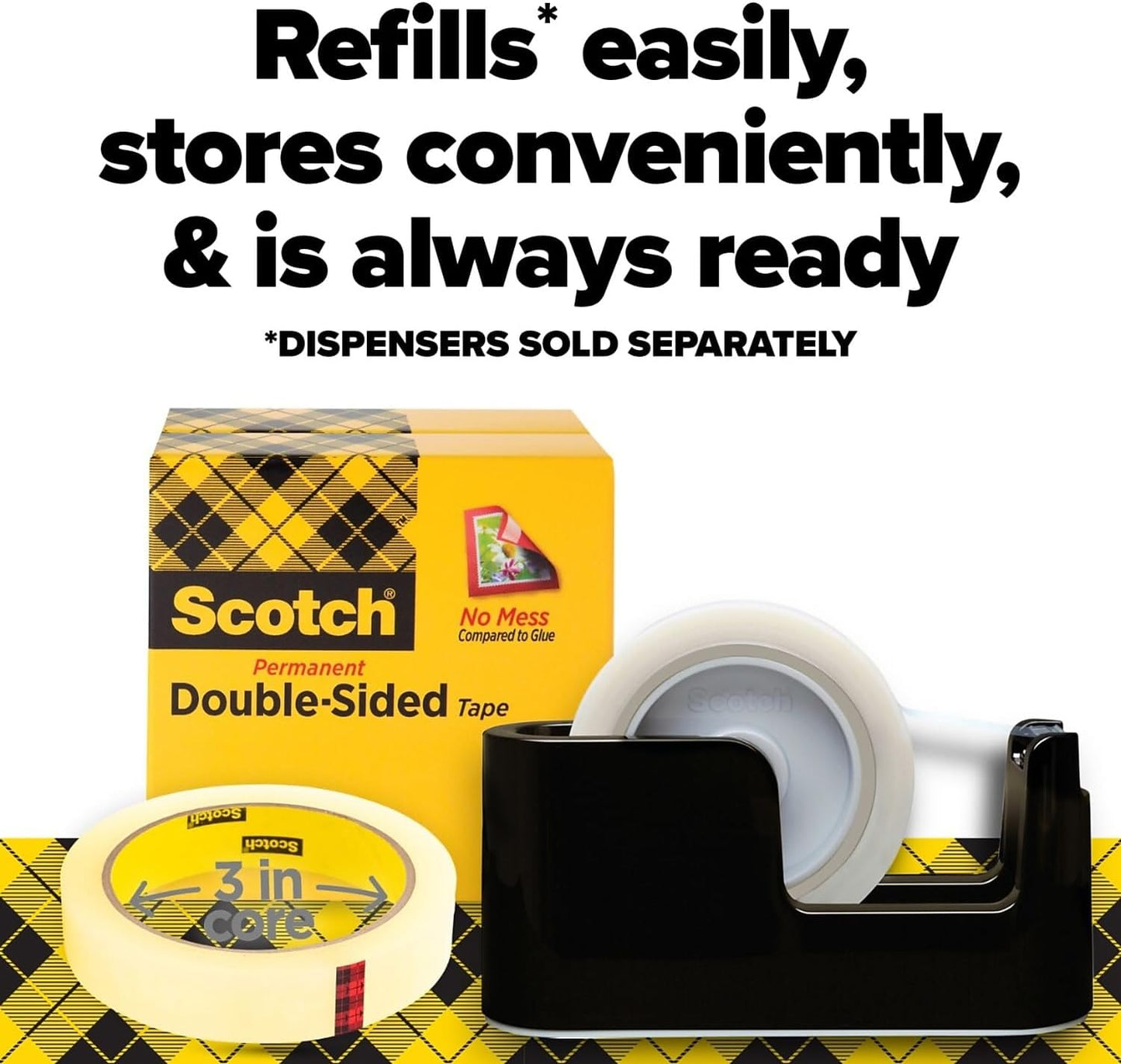 665 Double-Sided Tape.5 X 1296, 3" core, Transparent, 2 Rls