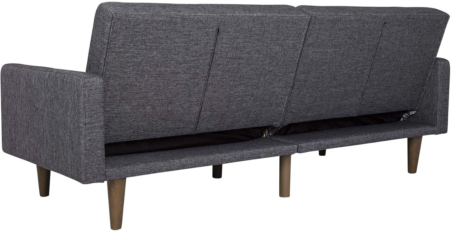 NEW - DHP Paxson 79 Inch Futon Sofa Bed, Upholstered Couch Sleeper with Diagonal Tufting, Mid-Century Modern, Gray - Retail $319