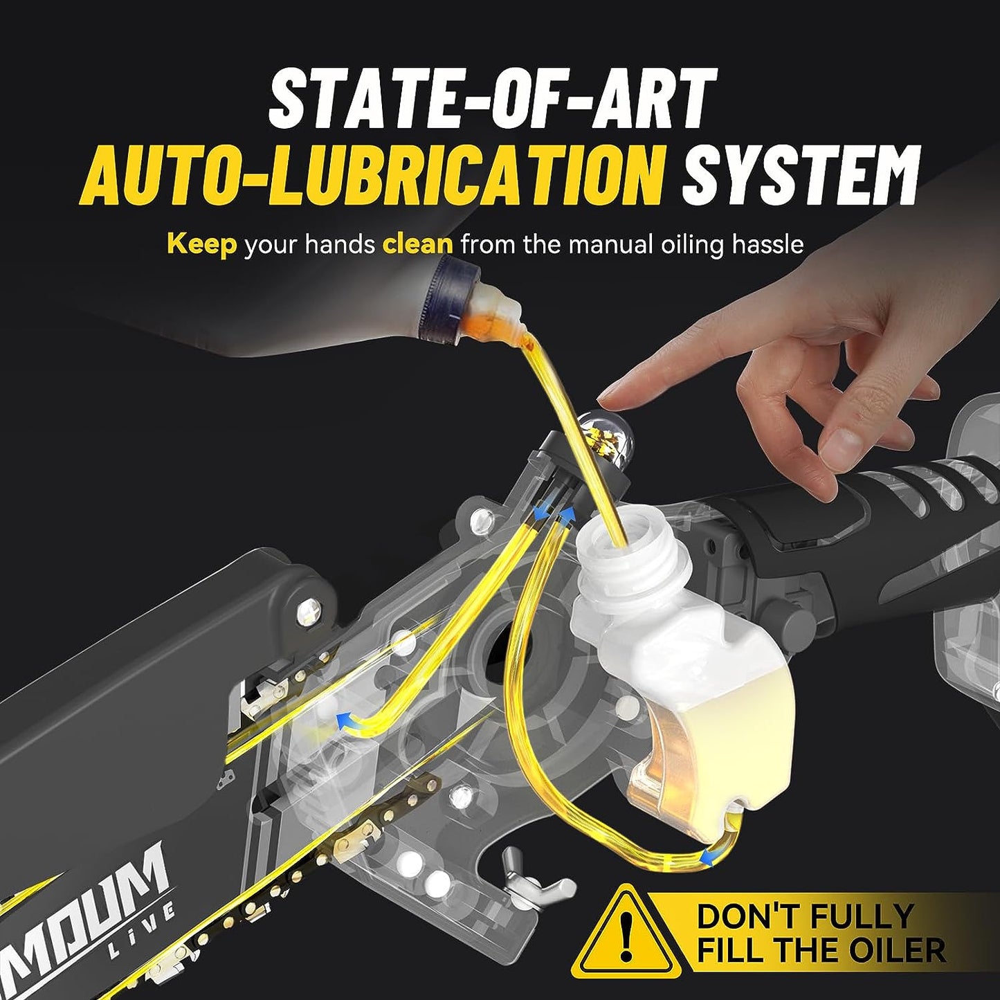 NEW - Mini Chainsaw Cordless 6'' with 2Ã—21V Battery, IMOUMLIVE Brushless Powerful Electric Small Hand Portable Chain Saw with Auto Oiler, Lightweight, 2.2 lbs, Handheld, Easy For Pruning, Cutting, Trimming - Retail $78