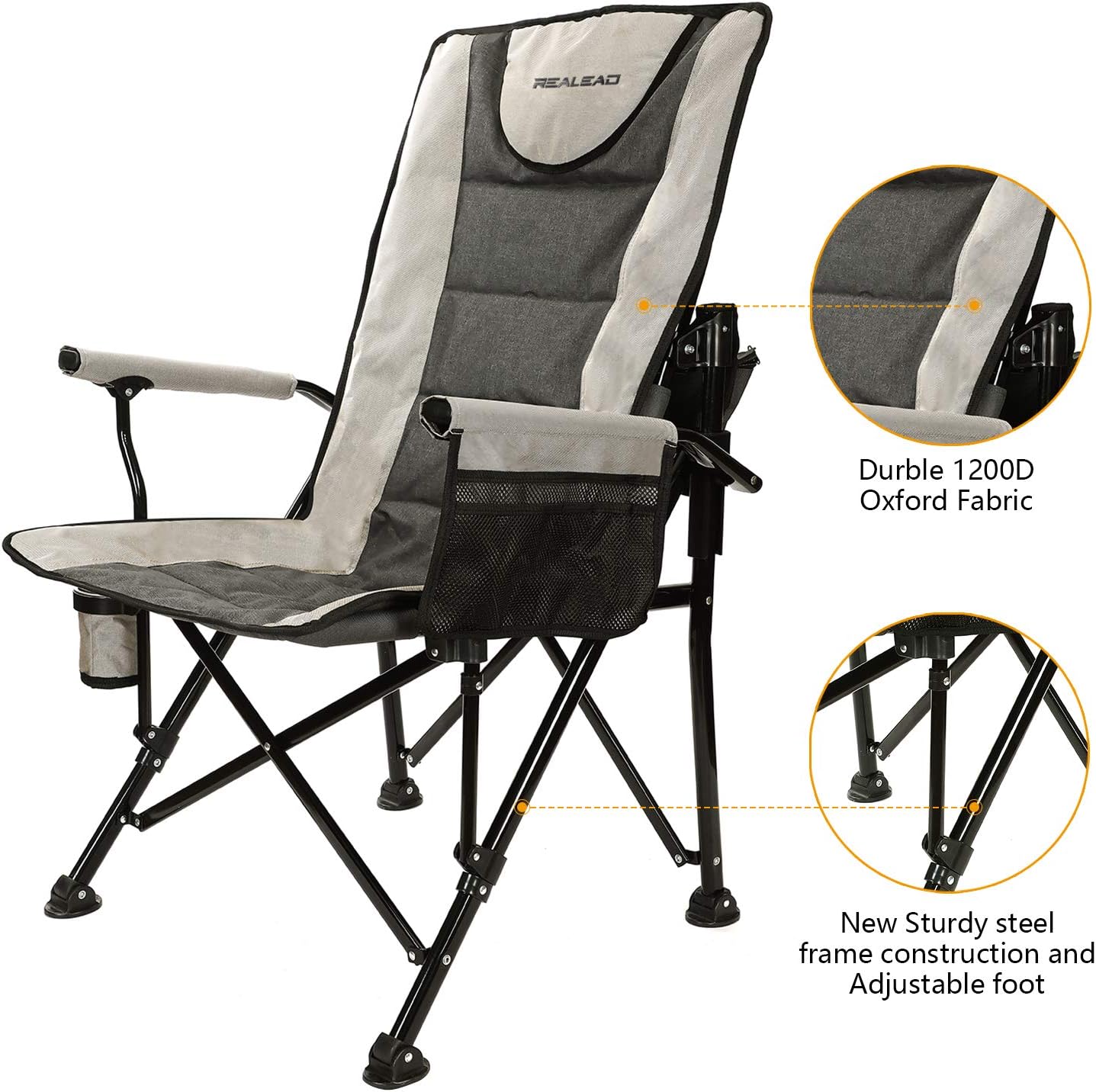 NEW - REALEAD Heated Camping Chair - Fully Padded Heated Camp Chairs for Outdoor Sports - Heavy Duty Folding Chairs Supports 400 lbs - Perfect for Outside Sport Events, Concert, Battery NOT Included - Retail $89