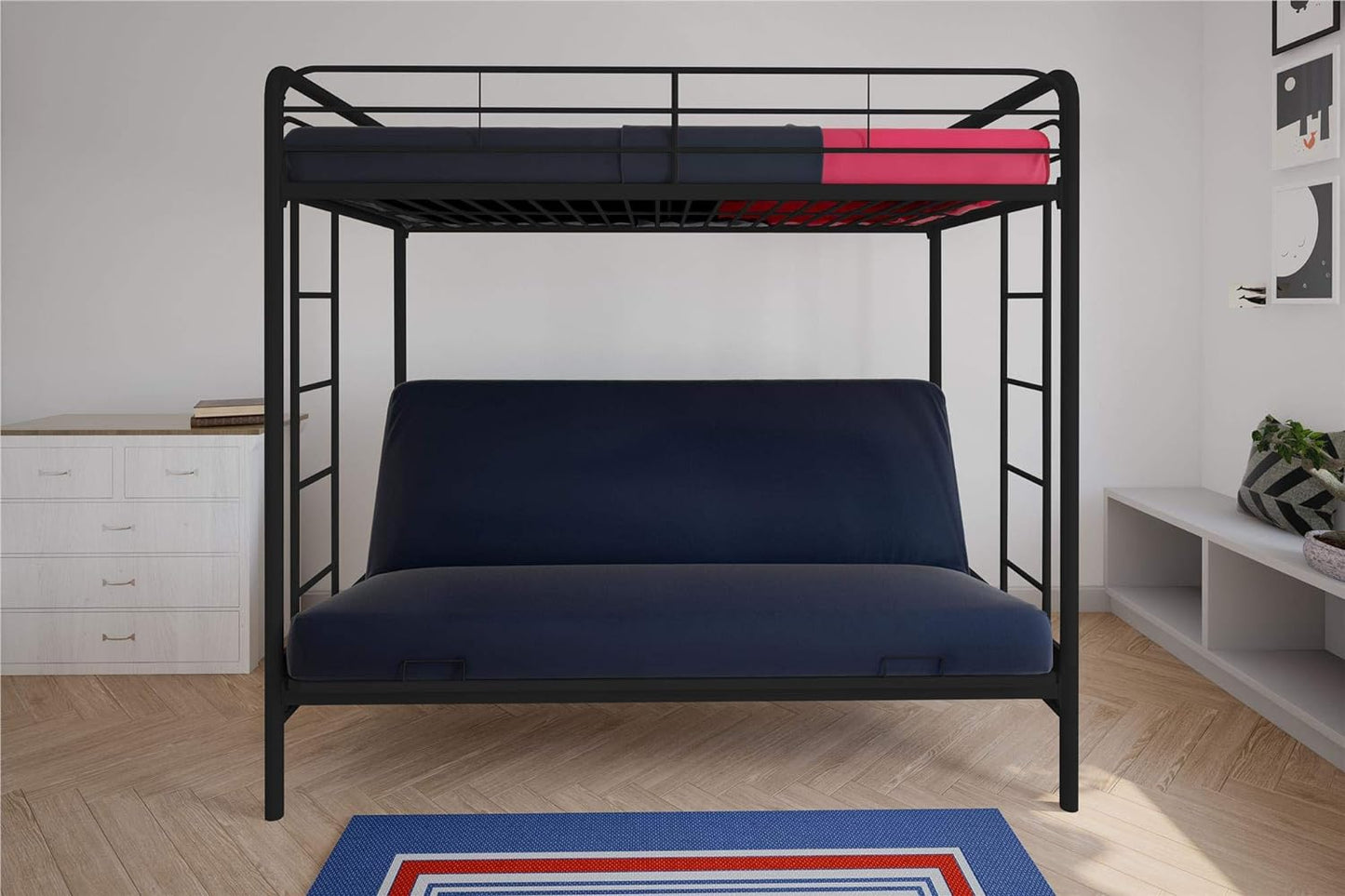 NEW - DHP Sammie Twin over Futon Metal Bunk Bed, Black - Retail $268