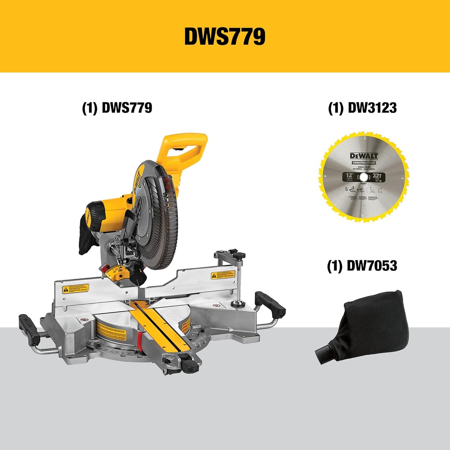 NEW - DEWALT Miter Saw, 12 Inch Double Bevel Sliding Compound, Stainless Steel Detent Plate with 10 Stops, Cam-Lock Handle, For Quick & Accurate Miter Angles, Corded (DWS779) - Retail $399