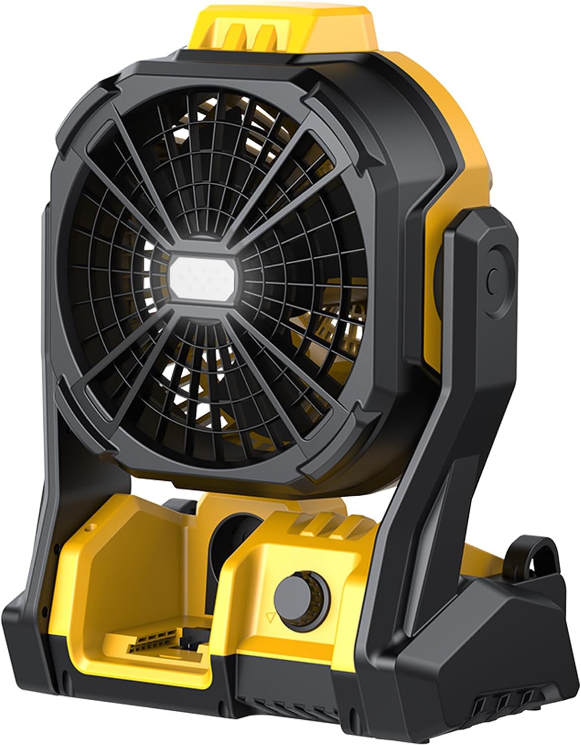 Battery Operated Fan, for DeWalt 20V Max Battery, Camping Fan Cordless, Option for Corded, with LED Lights, Variable Speed, Hook for Hanging, for Jobsite, Black(Battery Not Included)