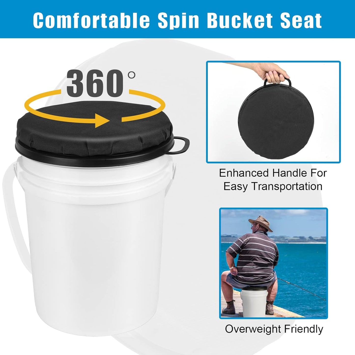 Foxtune 5 Gallon Bucket Seat Lid, 360 Degree Swivel Foam Bucket Spin Seat Cushion with Padded Top for Fishing, Hunting, Baseball Gardening and Camping, Silent, Comfortable, Water-Resistant