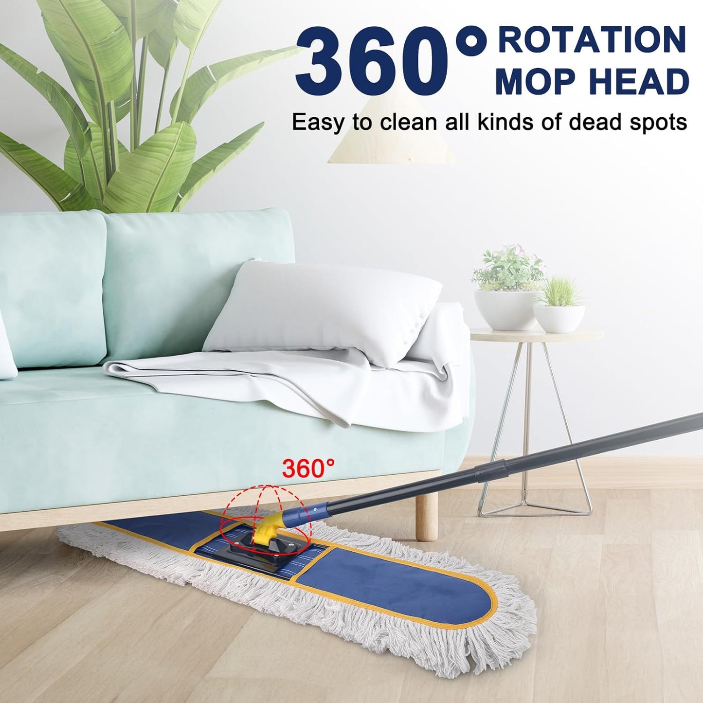 KeFanta 36" Commercial Dust Mops for Floor Cleaning,Industrial Dry Mop with Heavy Duty Long Handle,Large Cotton Reusable mop Head,for Hardwood,Tile,Concrete,Laminate,Garage Floors(Blue) - Retail $33