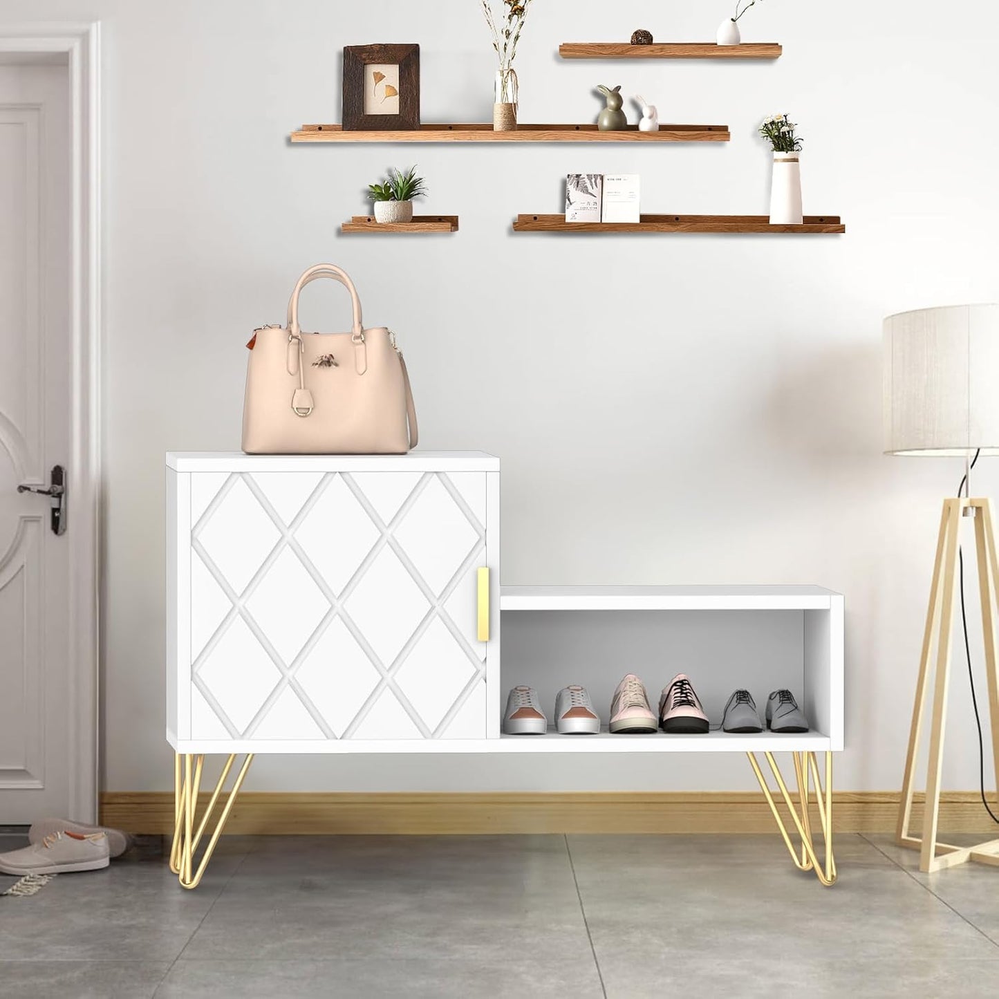 yoyomax Storage Bench with 2 Compartments & Adjustable Shelf, Holds up to 350lb Shoe Rack for Entryway/Hallway(30in, White)