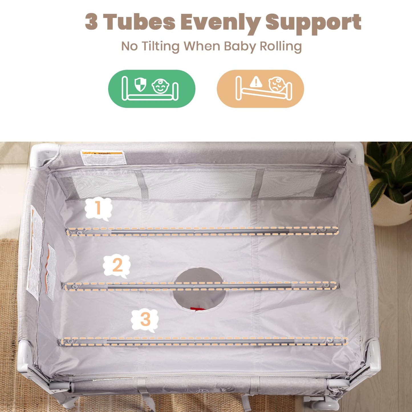 Baby Bassinets Bedside Sleeper, 4 in 1 Portable Bedside Crib w/Mattress, Diaper Changer, Storage Basket, Music Box, Carry Bag, Foldable Playard Sleeper for Newborn (Light Gray)