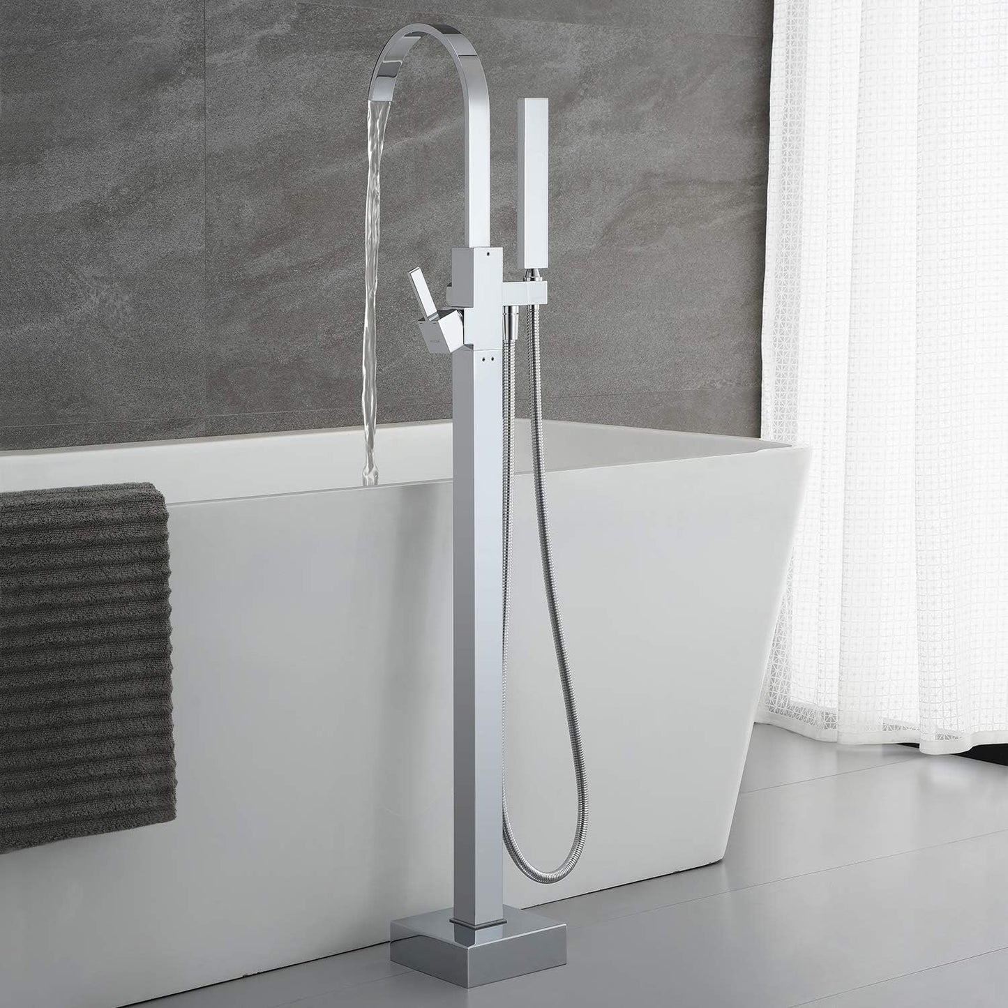 NEW - Artiqua Freestanding Tub Filler Bathtub Faucet Chrome Floor Mounted Faucets with Hand Shower - Retail $269