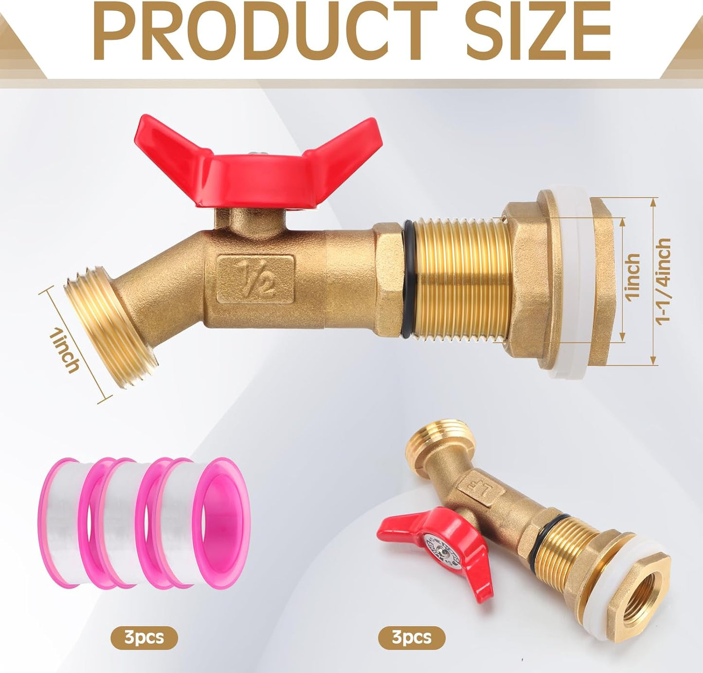 JaGely 3 Sets Brass Rain Barrel Spigot Kit with Heavy Duty Bulkhead Fitting Quarter Turn Ball Valve Rain Barrel Faucet for Aquariums, Water Tanks, Tubs, Pools(Red)