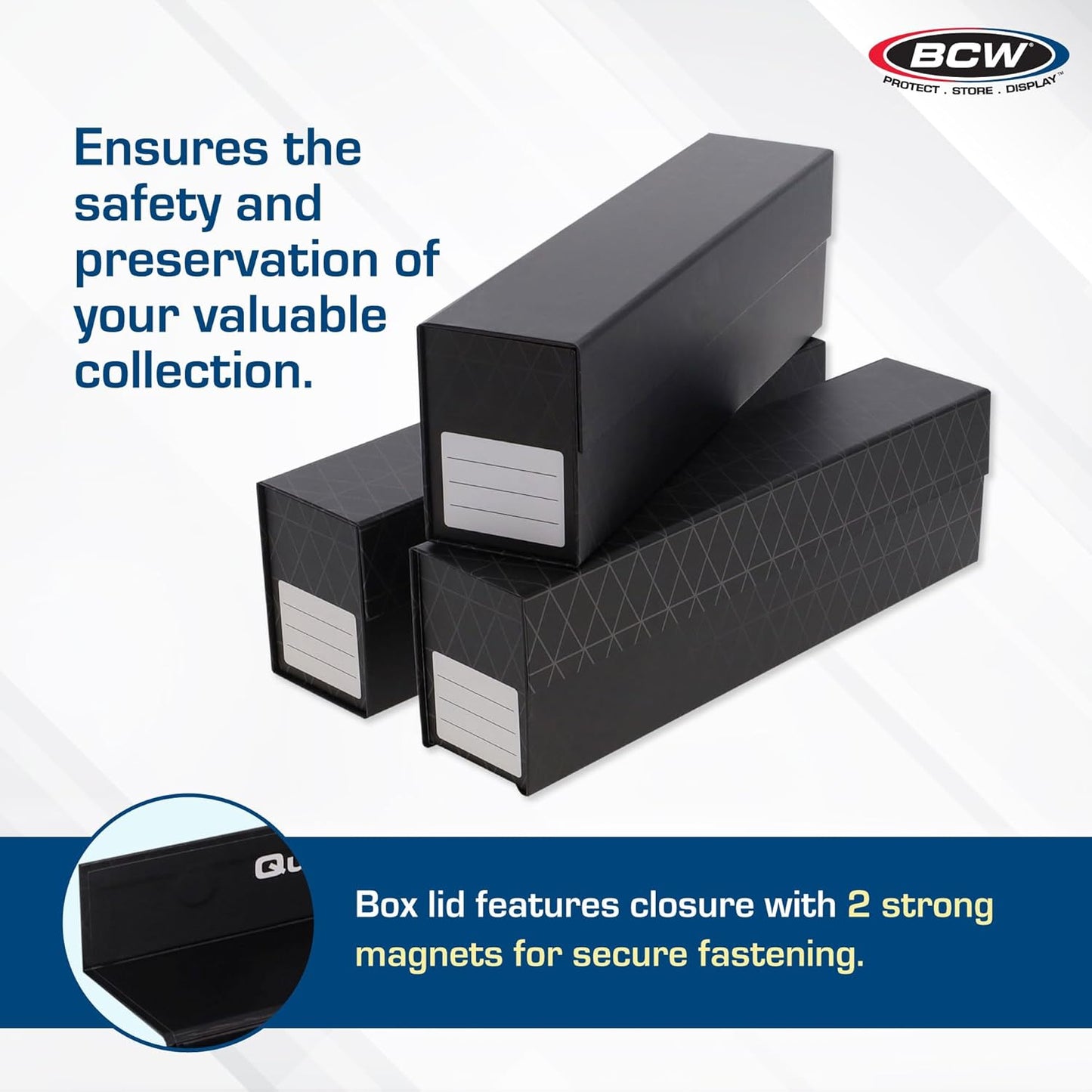 BCW QuickFold® Card Storage Boxes for Magnetics & Toploaders – 3 Pack | Trading Card Holder Box with Magnetic Closure | Easy Fold Assembly for Sports and TCG Cards