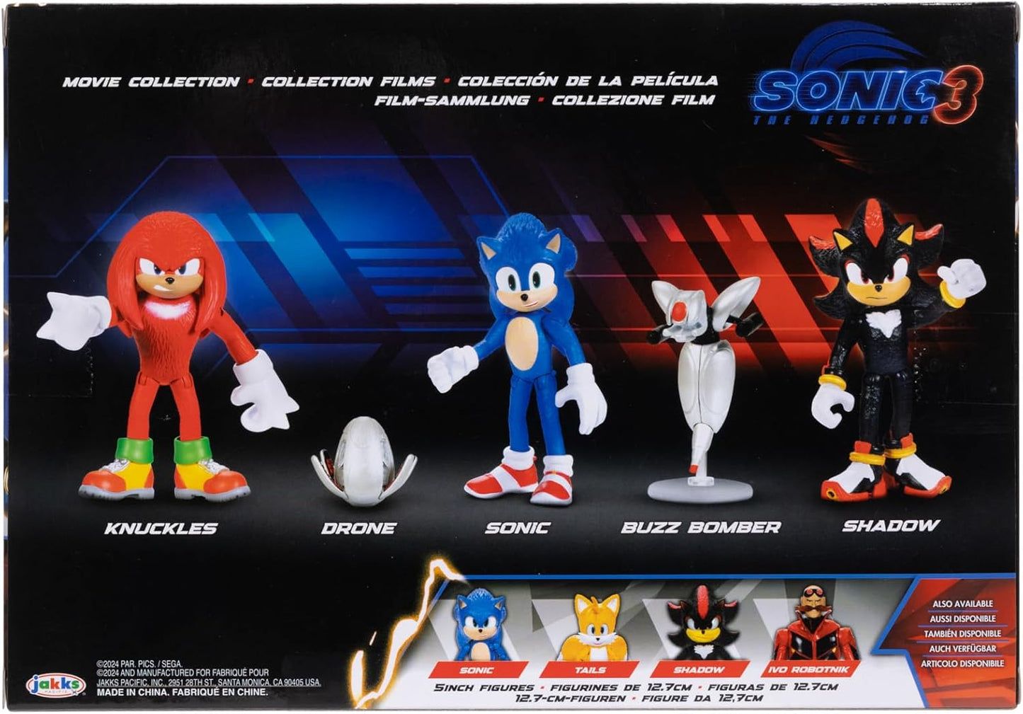 Sonic 3 Movie Action Figures 2.5-Inch Movie Collector Toy Figure Multi-Pack Includes Sonic Knuckles Shadow Buzz Bomber & Drone- Officially Licensed Toys