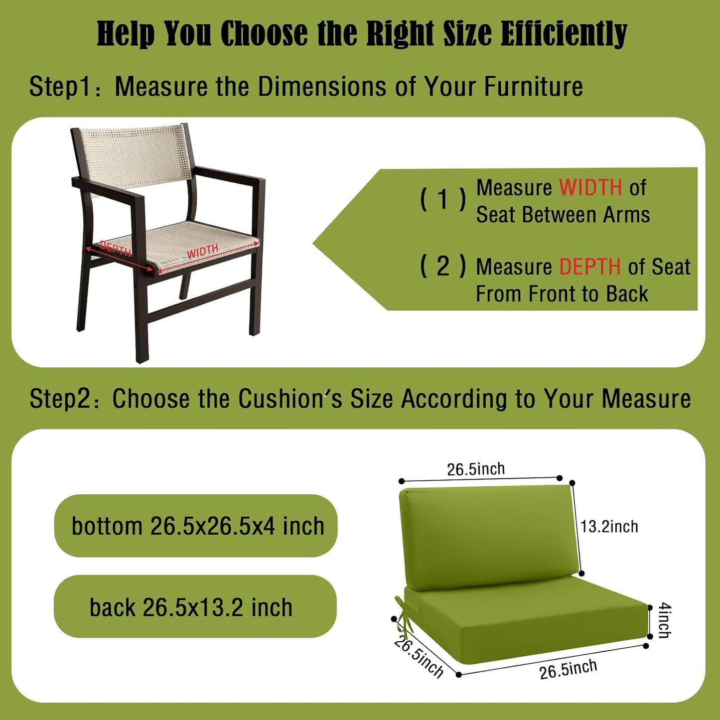 idee-home Outdoor Cushions for Patio Furniture, Waterproof Outdoor Seat Cushion Hampton Bay Deep Seat Replacement Cushions for Garden