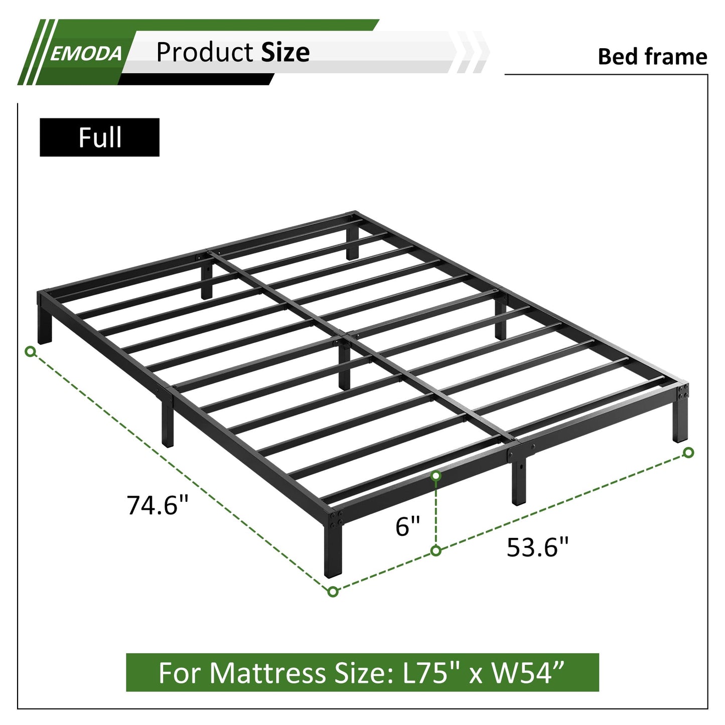 6 Inch Full Size Bed Frame Heavy Duty Metal Platform No Box Spring Needed, Easy Assembly Noise Free, Black