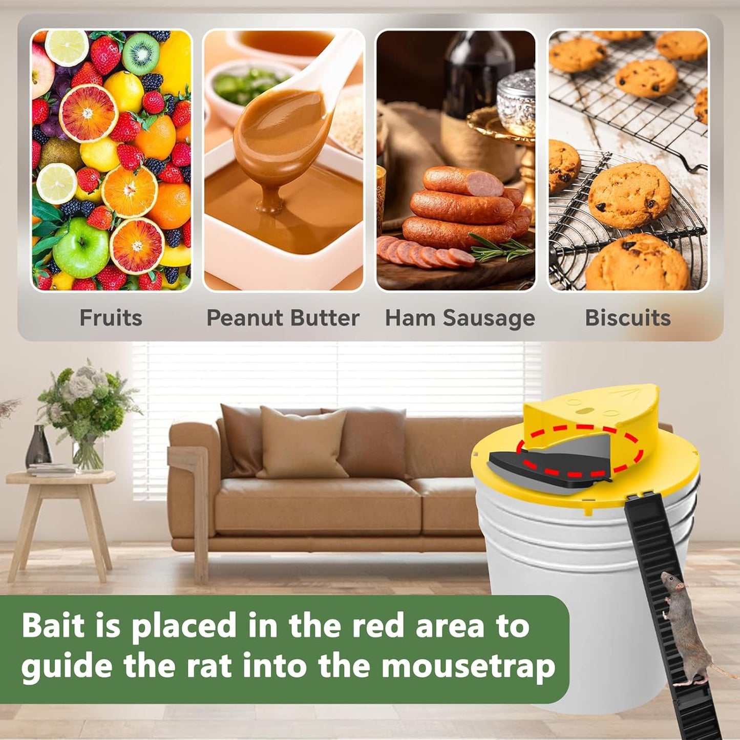 Bucket Mouse Trap with Mouse Trap Bucket Flip Lid, Suitable for 5-Gallon Buckets, Yellow, 3-Pack