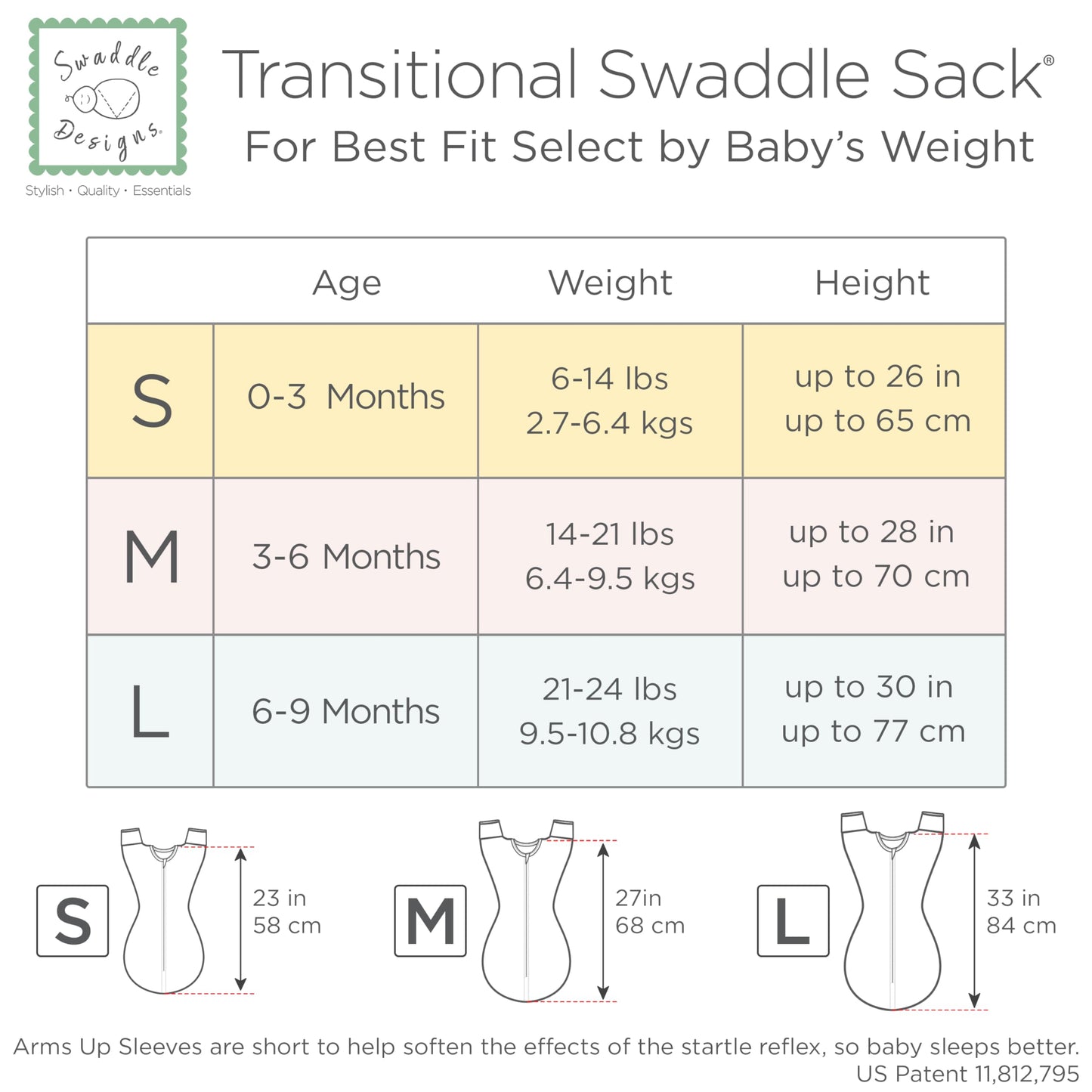SwaddleDesigns Transitional Swaddle Sack, Arms Up Half-Length Sleeves & Mitten Cuffs, Swaddle for Newborn Transition to Baby Sleep Sack Wearable Blanket, 6-9 Month, 21-24 lb, Gray with Striped Trim