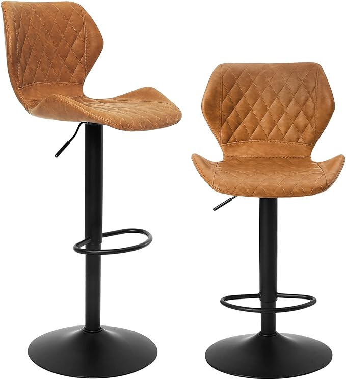 NEW - SUPERJARE Adjustable Bar Stools Set of 2, Rustic Swivel Barstools with Back, Modern Counter Height Chairs for Pub Kitchen, Brown - Retail $150