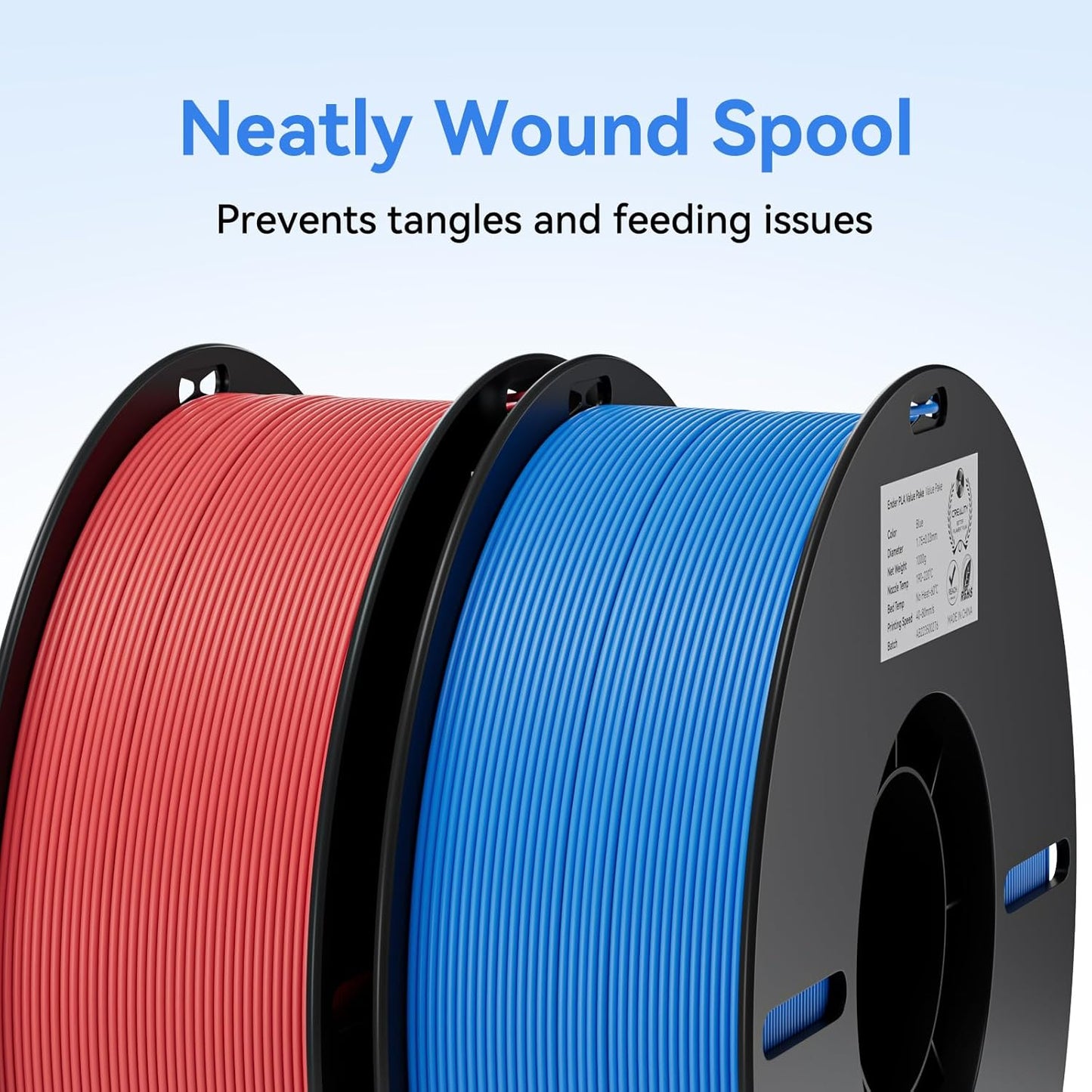Filament 1.75mm 2 Packs for 3D Printing, Cost-Effective Ender PLA Filament 3D Printers, No-Tangling, Strong Bonding and Overhang Performance Dimensional Accuracy +/-0.02mm, Blue & Red