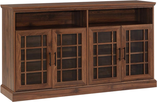 NEW - Walker Edison Classic Glass Door Universal TV Stand for TV's up to 64" Flat Screen Living Room Storage Cabinet Doors and Shelves Entertainment Center, 16"D x 58"W x 33"H, Dark Walnut - Retail $330