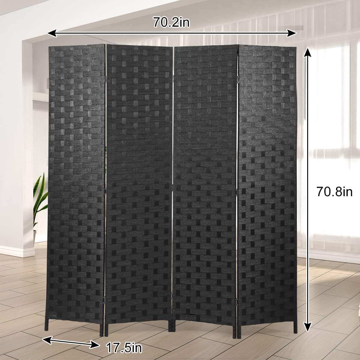 Room Divider 4 Panel 6ft Tall, Wood Folding Room Divider Screens Wood Mesh Hand-Woven, Black, WS180, ‎17.73 x 17.73 x 70.92 inches - Retail $70