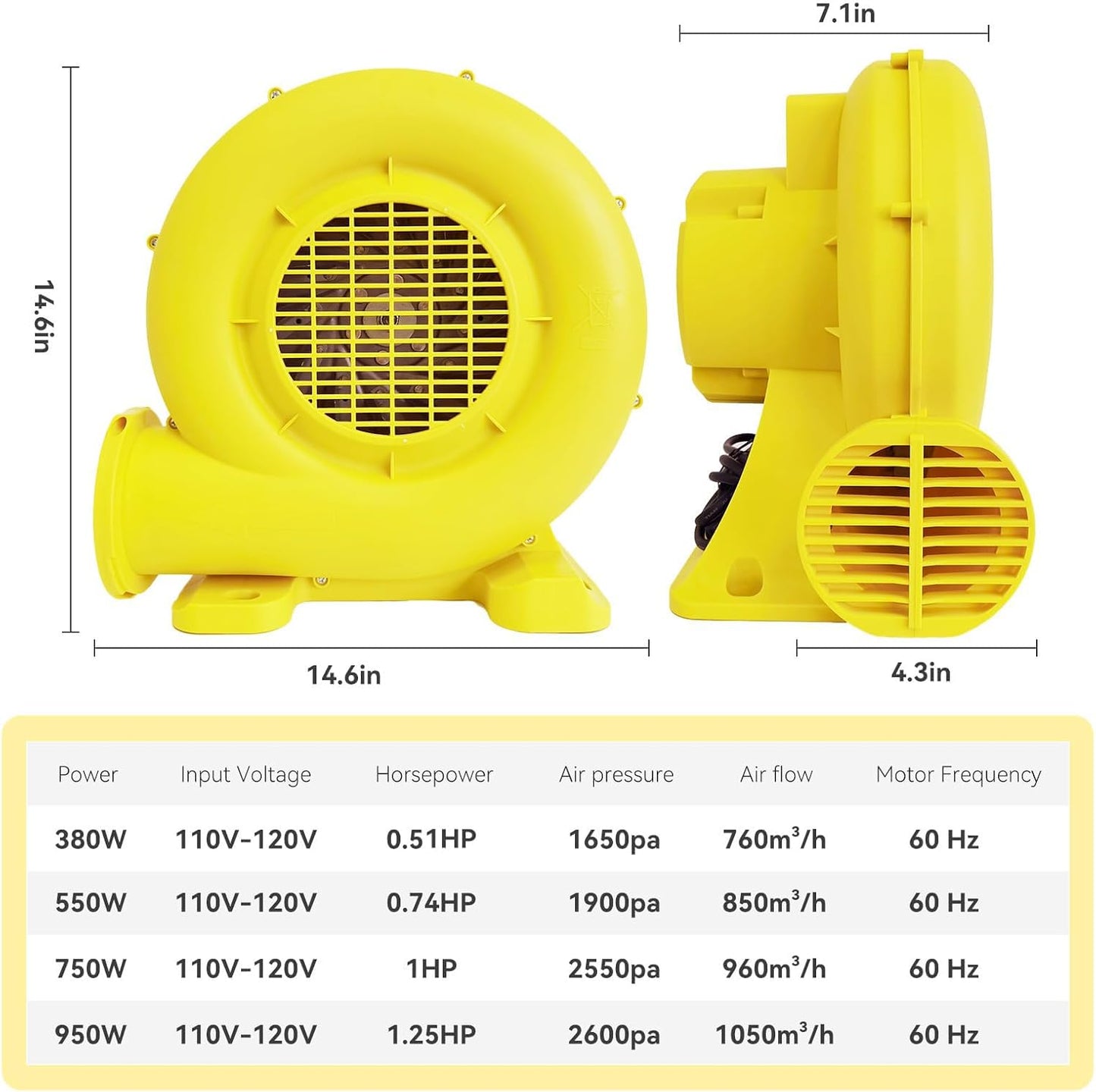 Bounce House Blower, Inflatable Blower Portable Air Pump for Outdoor Inflatables, Jump Slides, Water Slide, Inflatable Castle