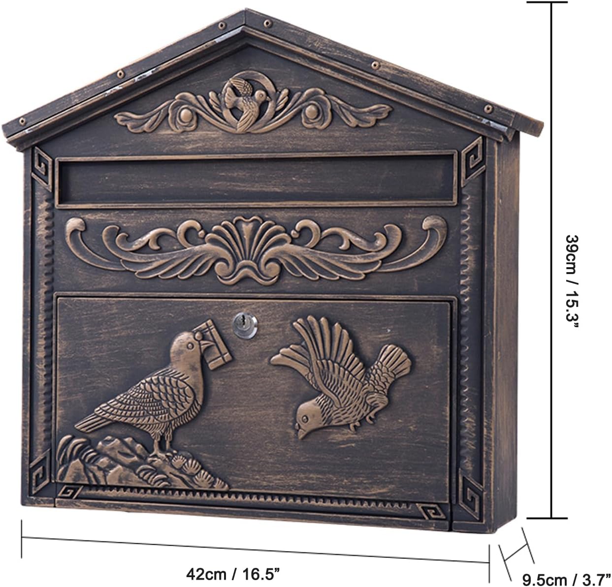 NEW - Outdoor Secure Wall Mounted Locking Steel Mailbox, Size: 16.5" W x 4" D x 15.5" H, Large Wall Mount Mailbox Top-Loading and Rust-Proof Metalâ€“ ME02 - Retail $108