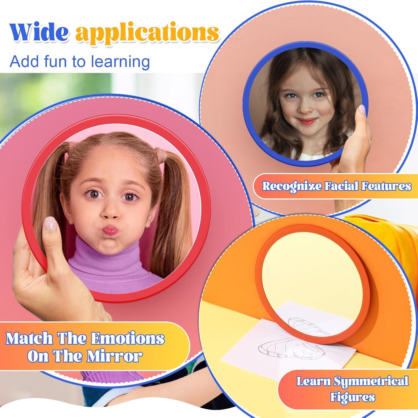 Dandat 30 Pcs Small Mirrors for Kids 6 x 6 Inches Round Unbreakable Shatter Proof Mirror for School Classroom Bathroom DIY Crafts Preschool Facial Expression (Multicolor)