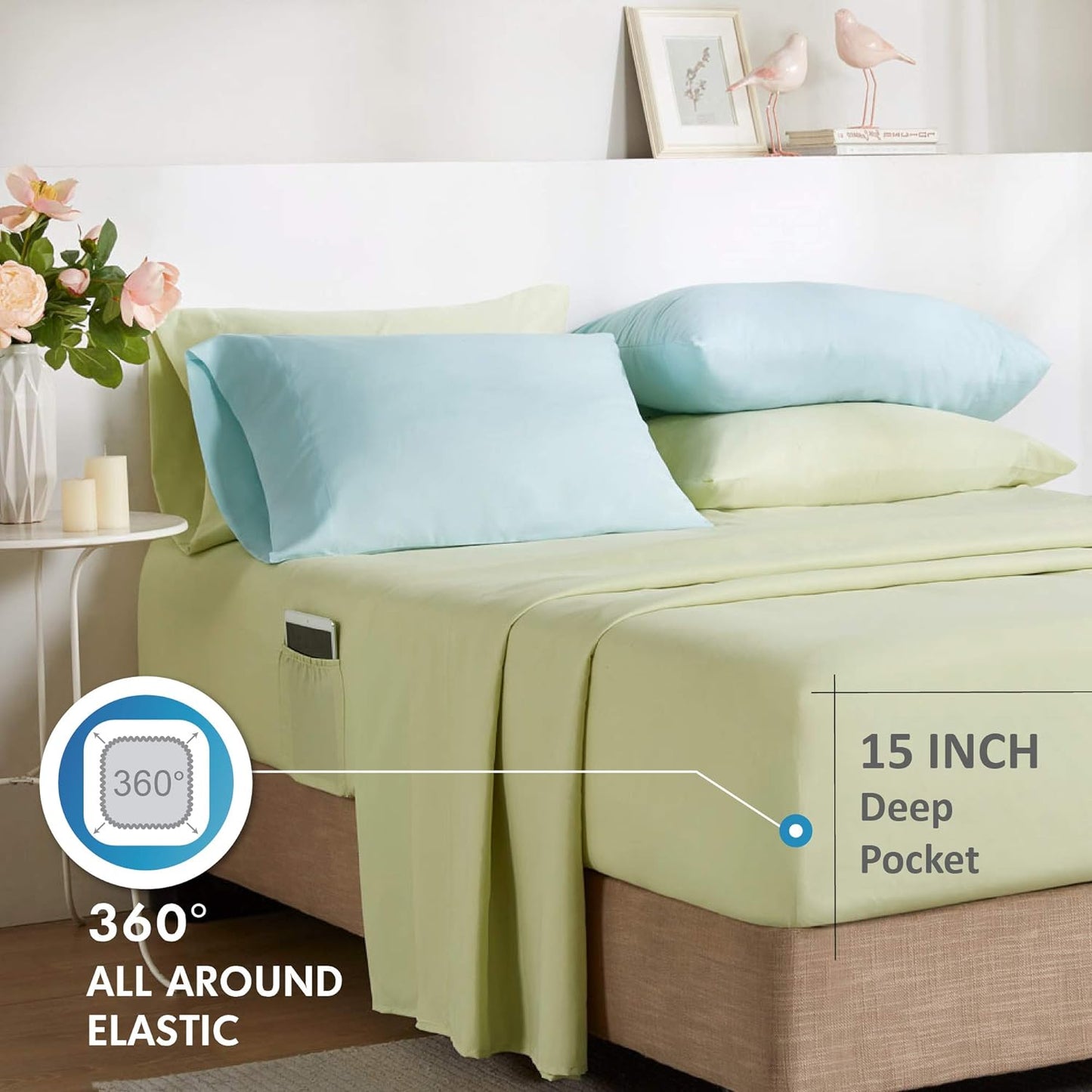 NEW - Comfort Spaces Bed in A Bag FULL - Trendy Casual Design Cozy Comforter with Complete Sheet Set with Side Pocket, All Season Cover, Matching Shams, Natalie, Floral Blue 9 Piece - Retail $56