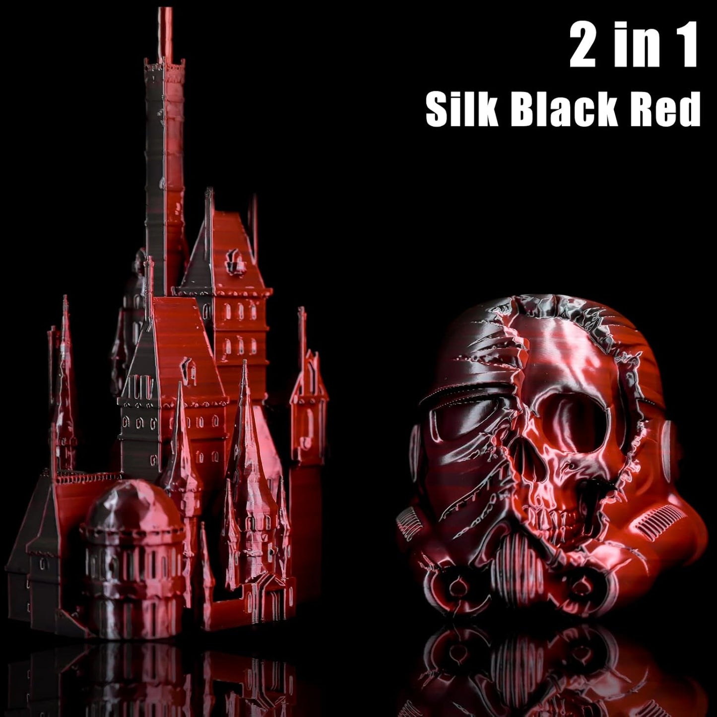 PLA Filament 1.75mm, Silk PLA 3D Printer Filament, High Speed Printing Dual Color Filament Black Red 2 in 1 Coextrusion 1.75 PLA Filament +/-0.02mm, 1kg/2.2lb