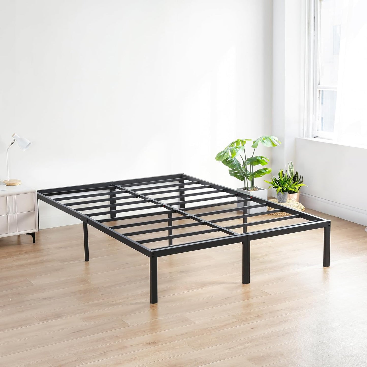 NEW - Olee Sleep CAL KING 18 Inch Heavy Duty Steel Slat Anti-Slip Support, Easy Assembly Platform Bed Frame, Noise Free Steel Mattress Foundation, Maximum Storage, No Box Spring Needed, Black, Cal King Size - Retail $67