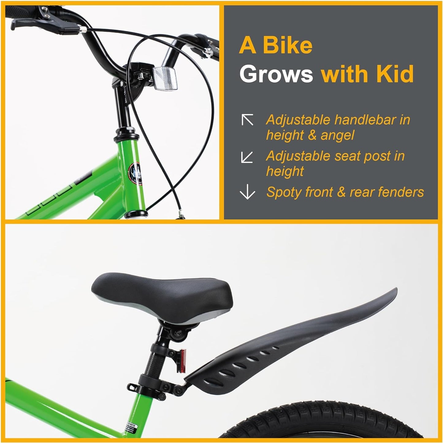 NEW - RoyalBaby Freestyle 20 Inch Kids Bike Bicycle with Kickstand, Water Bottle and Holder, and Reflectors for Boys and Girls Ages 8 and Up, Green - Retail $199