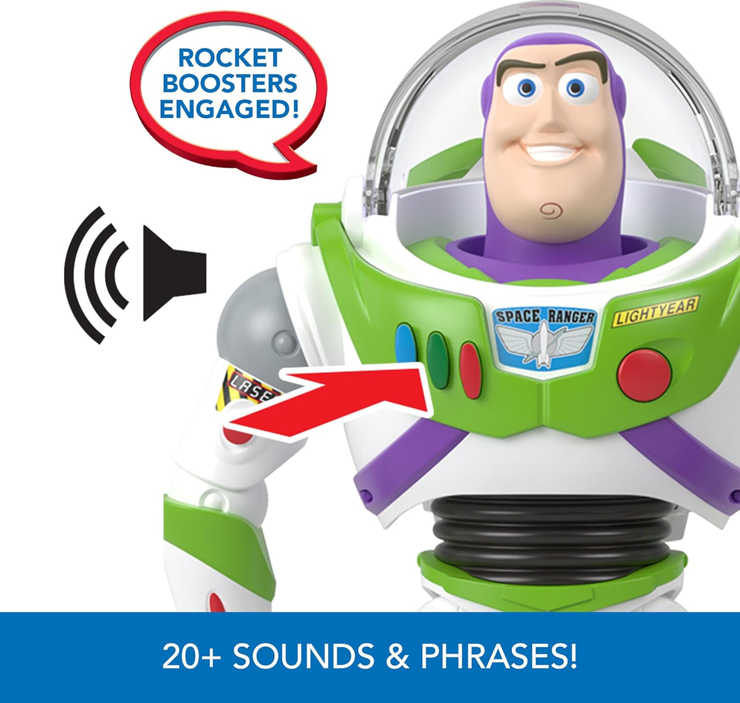 Mattel Disney and Pixar Toy Story Talking Action Figure, Rocket Rescue Buzz Lightyear with 20+ Sounds & Phrases & Moving Helmet Visor, 12-inch Scale