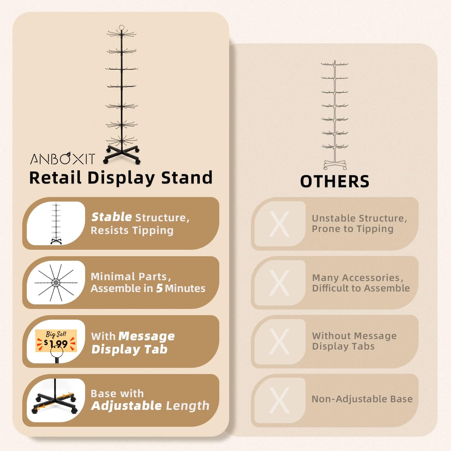 Retail Display Stand, Rotating Display Rack for Earring Keychains Jewelry Vendor Events & Stores, 7 Tier Movable and Adjustable 1 PCS - Black