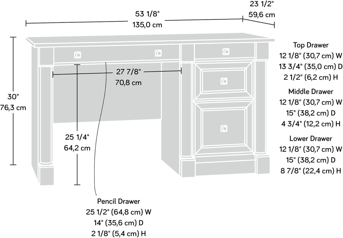 NEW - Sauder Palladia Computer Desk with Drawers, Home Office Desk with File Cabinet Storage Drawer, Cable Management, Keyboard Tray, in Vintage Oak finish - Retail $320
