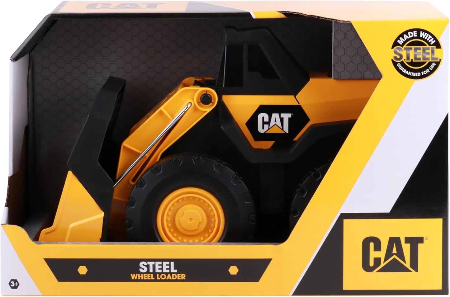 Cat Construction Toys, Real Steel Max Wheel Loader 16” – Real Steel Body, Working Arm & Bucket, Oversize All-Terrain Wheels, Heavy-Duty Construction Vehicle for Indoor/Outdoor Play, Kids Ages 3 +