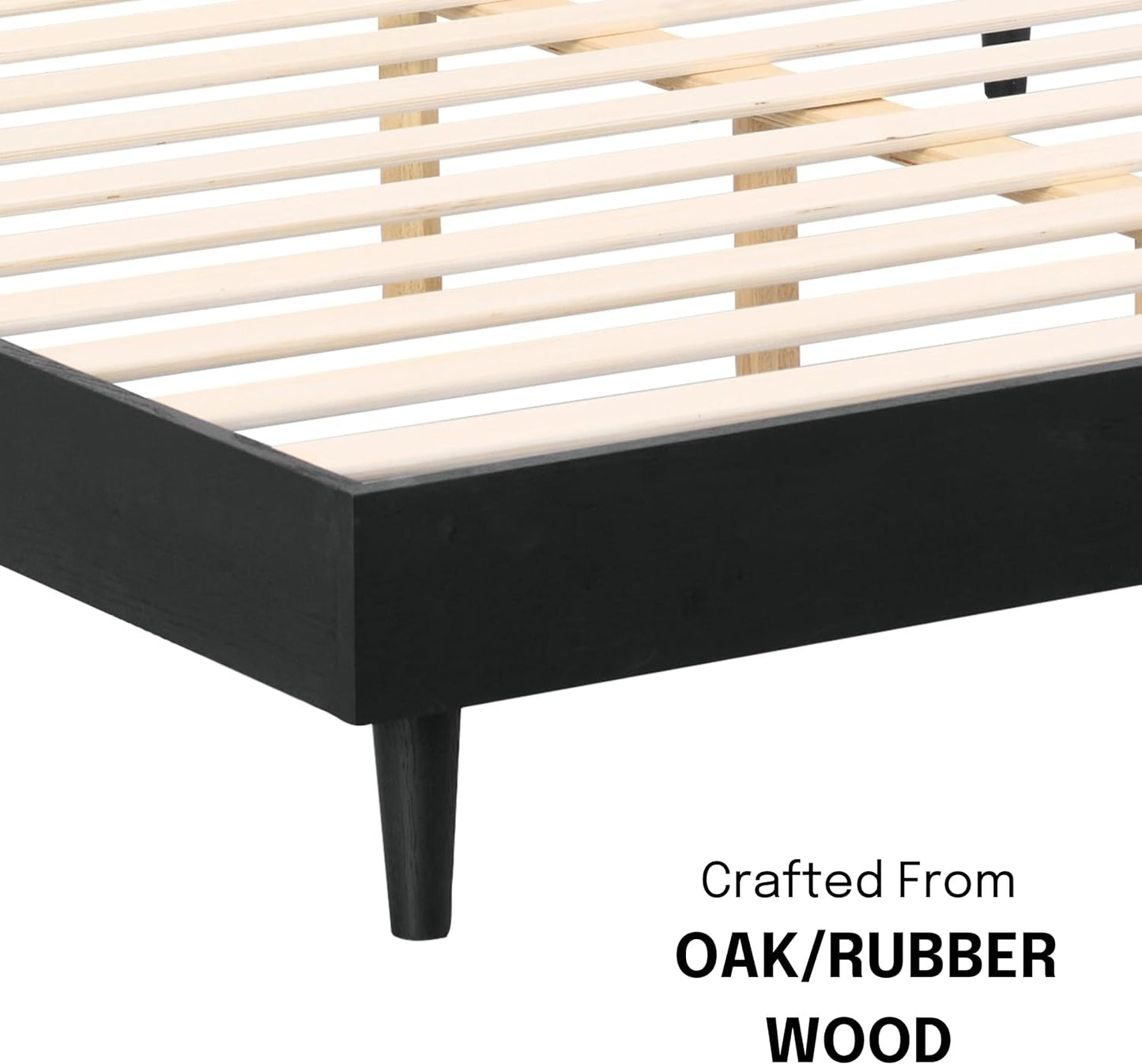 NEW - NTC QUEEN Fly Wooden Bed Frame Without Headboard, Solid Oak and Rubber Wood Foundation with Silent Slats and Wood Central Supports, 1000 Lb Capacity, Effortless Assembly, Queen - Burnt Black - Retail $200