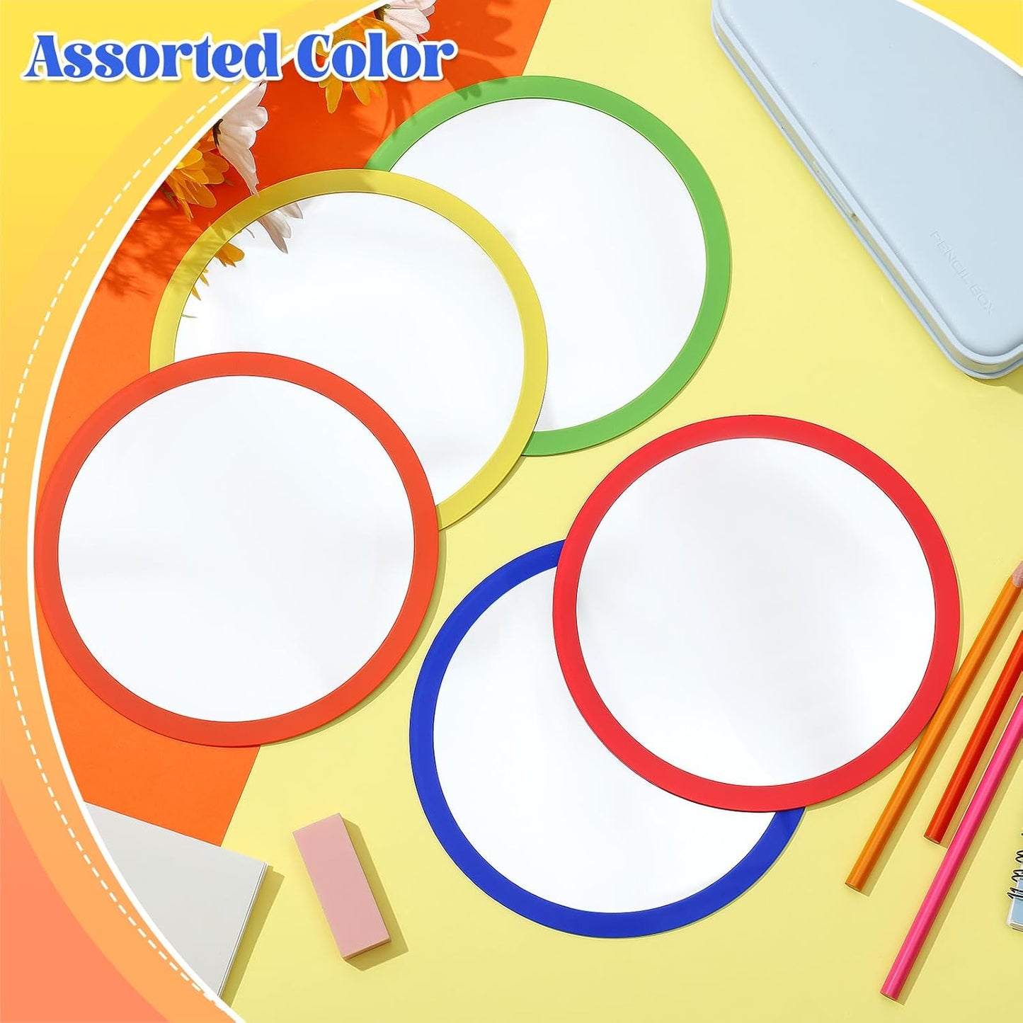 Dandat 30 Pcs Small Mirrors for Kids 6 x 6 Inches Round Unbreakable Shatter Proof Mirror for School Classroom Bathroom DIY Crafts Preschool Facial Expression (Multicolor)