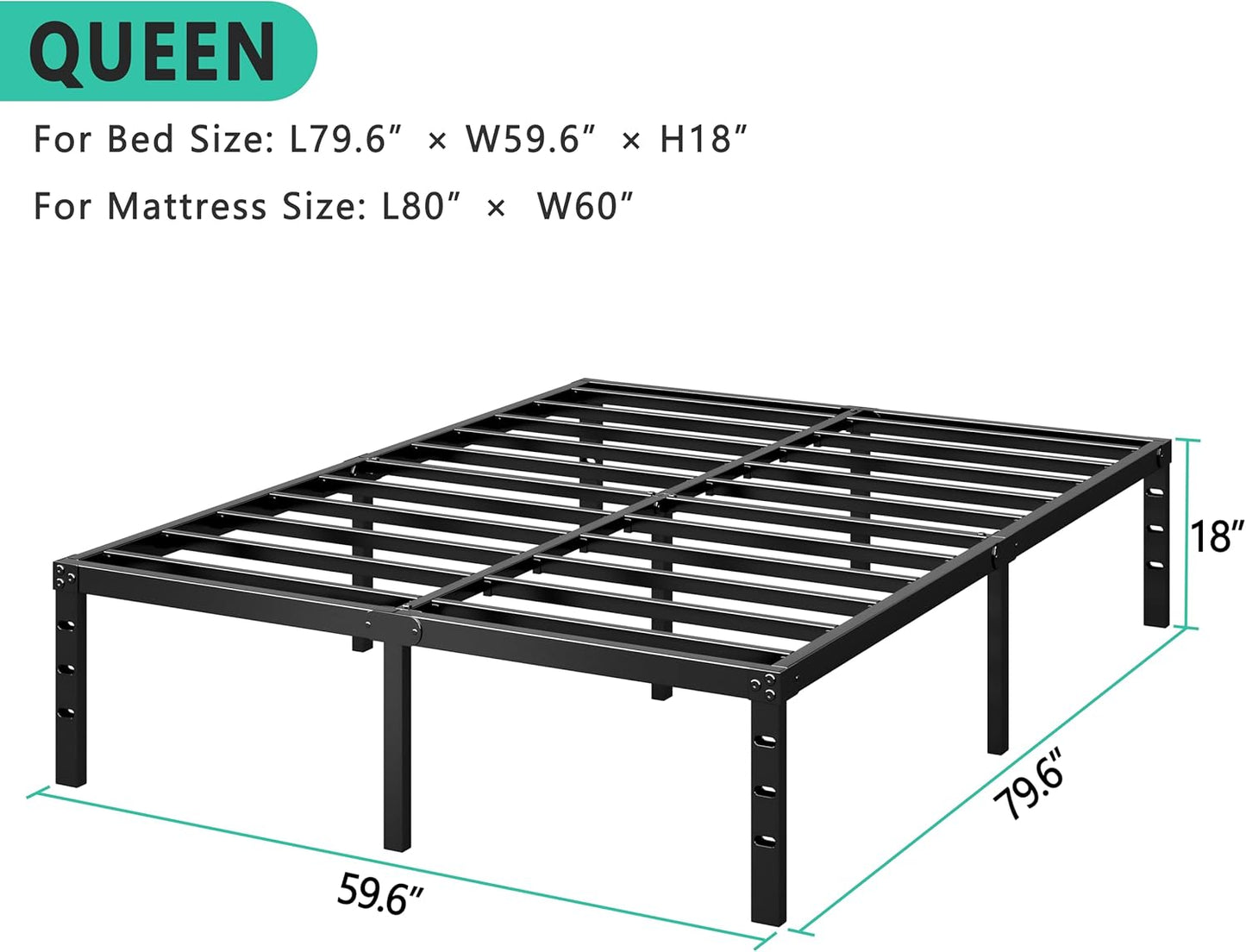 Metal Platform Bed Frame 14 Inch Tall,No Box Spring Needed,Queen Size Bed with Heavy Duty Strong Support Slats,Easy to Assemble,Black - Retail $50
