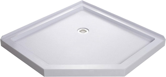 NEW - DreamLine SlimLine 42 in. D x 42 in. W x 2 3/4 in. H Corner Drain Neo-Angle Shower Base in White, DLT-2042420 - Retail $379