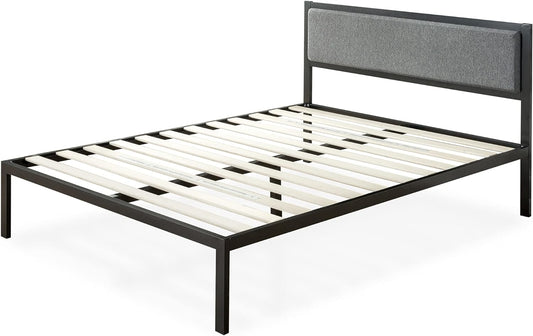 NEW - ZINUS Korey Metal Platform Bed Frame with Upholstered Headboard, Wood Slat Support, No Box Spring, Easy Assembly, Queen - Retail $185