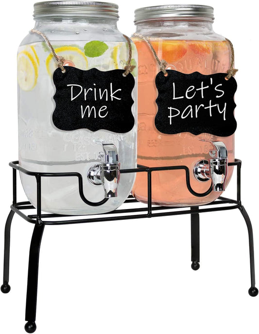 NEW - Estilo Glass Drink Dispenser for Parties - Set of 2-1 Gallon Halloween Drink Dispenser with Stand, Glass Water Dispenser Countertop for Weddings, Sun Tea Jar, Lemonade & Laundry Detergent Dispenser - Retail $54