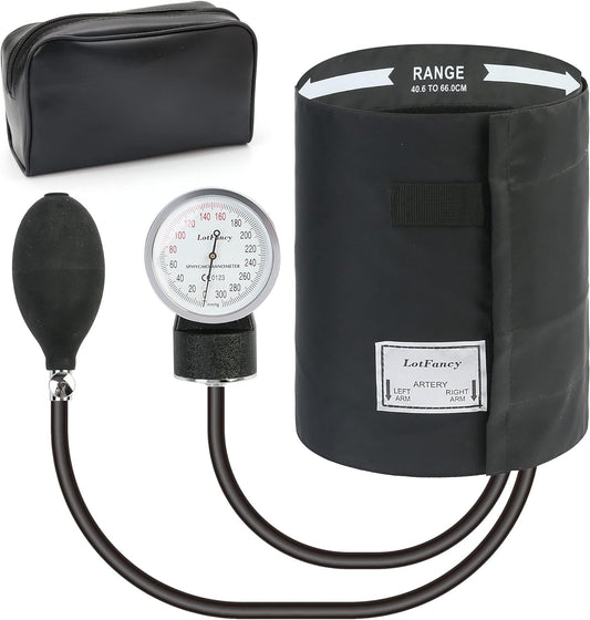 Aneroid Sphygmomanometer by LotFancy, X -Large Thigh BP Cuff(16-26in), Professional Manual Blood Pressure Monitor, Black Adult Cuff and Carrying Case