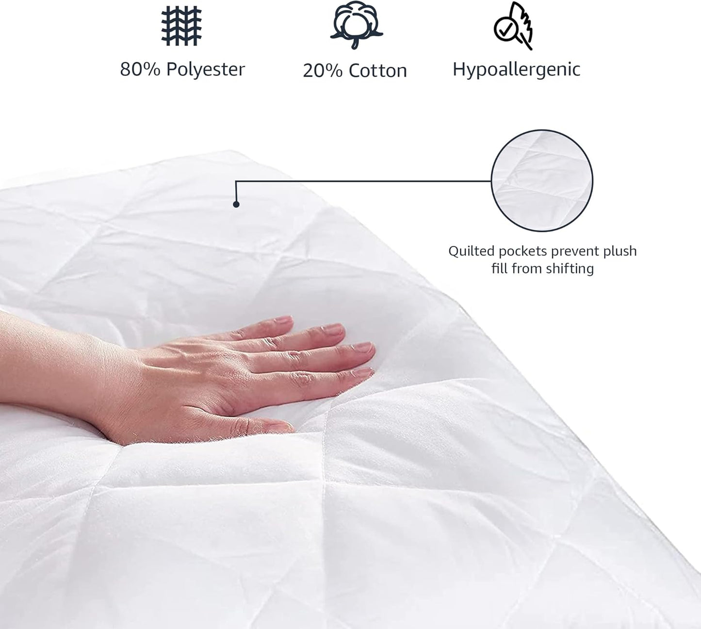 Amazon Basics Hypoallergenic Quilted Mattress Topper Pad, 18 Inches Deep, Twin XL, White